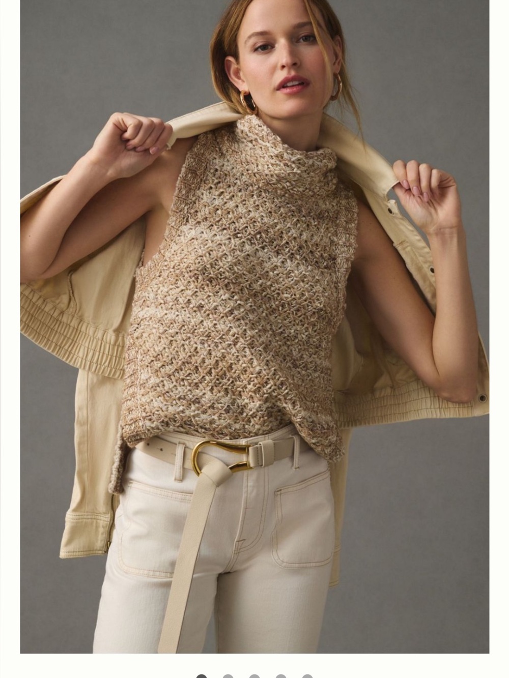 Anthropologie Neutral Crochet Sleeveless Turtleneck Sweater
